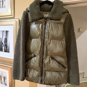 Michael Kors Khaki Puffer Jacket with Fleece Sleeves